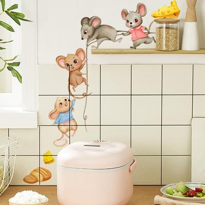 Wall Sticker Removable Self-adhesive PVC Cute Cartoon Mouse Carrying Food Wall Decal Home Decor