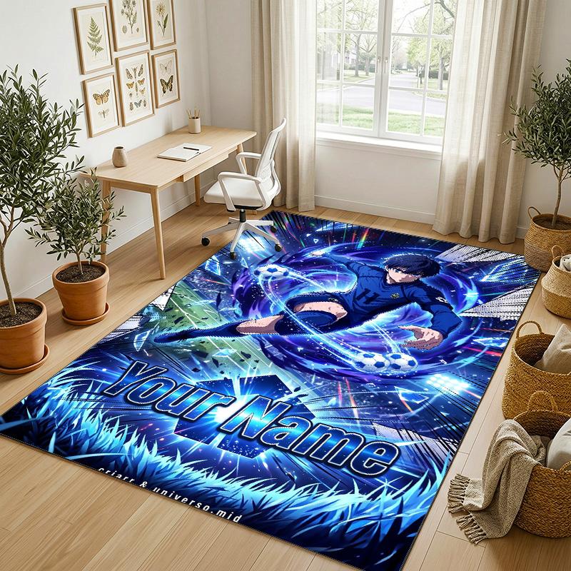Personalized Crystal Velvet Carpet,Blue Lock Custom Printed Name, Plush Area Rug For Home Indoor Decor