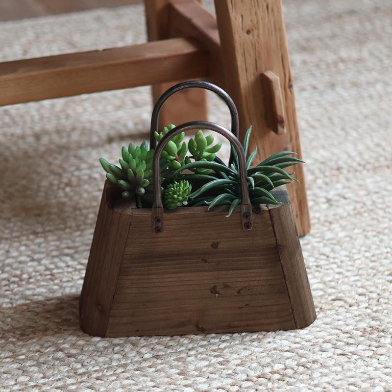 1PC Flower Pot Handmade Plant Minimalist Retro Home Pot Rustic Wooden Creative Basket Simple 26x23x11cm