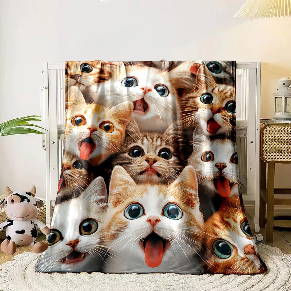 Cute Cartoon Cats Blanket for All Seasons Blanket Lunch Break Throw Gift