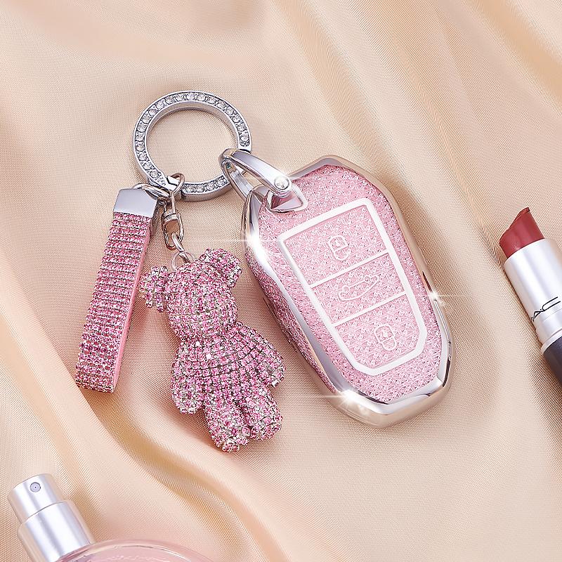 Kryształoworóżowy TPU do Peugeota 207 208 3008 206 308 508 2008 407 5008 301 i Citroena C3 C4 C5 Berlingo. Etui na kluczyk samochodowy z pilotem.