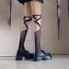2Pairs Irregular Straps Lolita Lace Stockings Mesh Split Toe Socks JK Lace-up Stockings  Ladies Girl