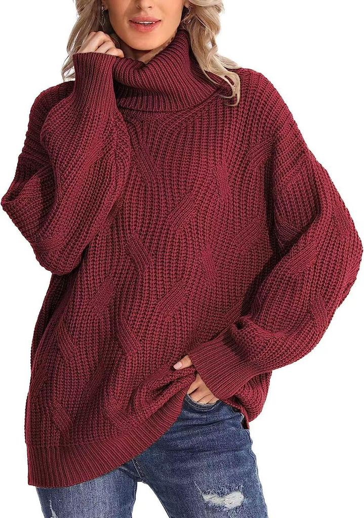 Autumn/Winter 2025 Women's Loose High Neck Cable Knit Sweater Pullover