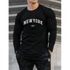Herren Bequemes Sportliches Lässiges Lockeres Übergröße New York USA Aufdruck Rundhals Langarm T-Shirt Top