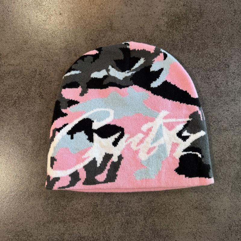 American Vintage Letter Camo Knit Beanie Winter Warm Streetwear Men Women