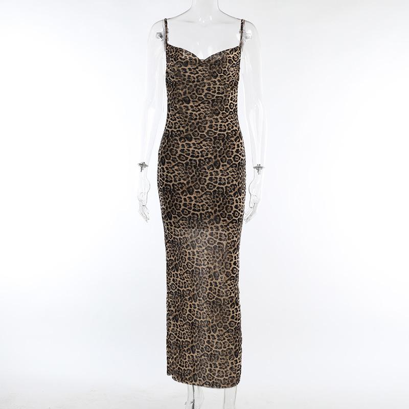 

Летнее темпераментное платье с открытой спиной, длинное, сексуальное, облегающее, с леопардовым принтом, на подтяжках, вечерние платья для женщин L цветной печати леопарда