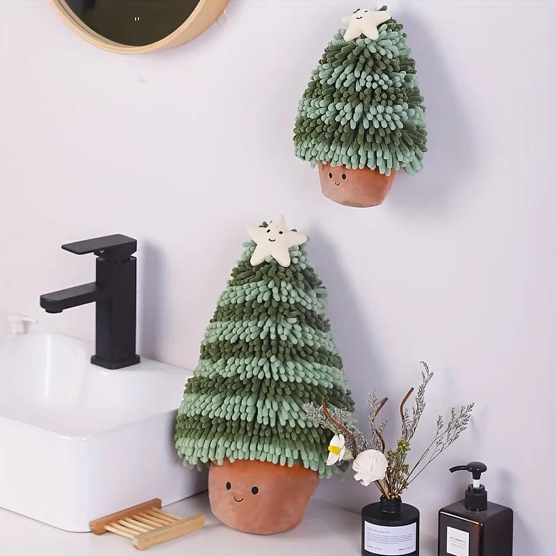 Christmas Hand Towel - Cute Super Absorbent Quick-Dry Decor with Adorable Cartoon Tree Design, Perfect for Home & Holiday Decor
