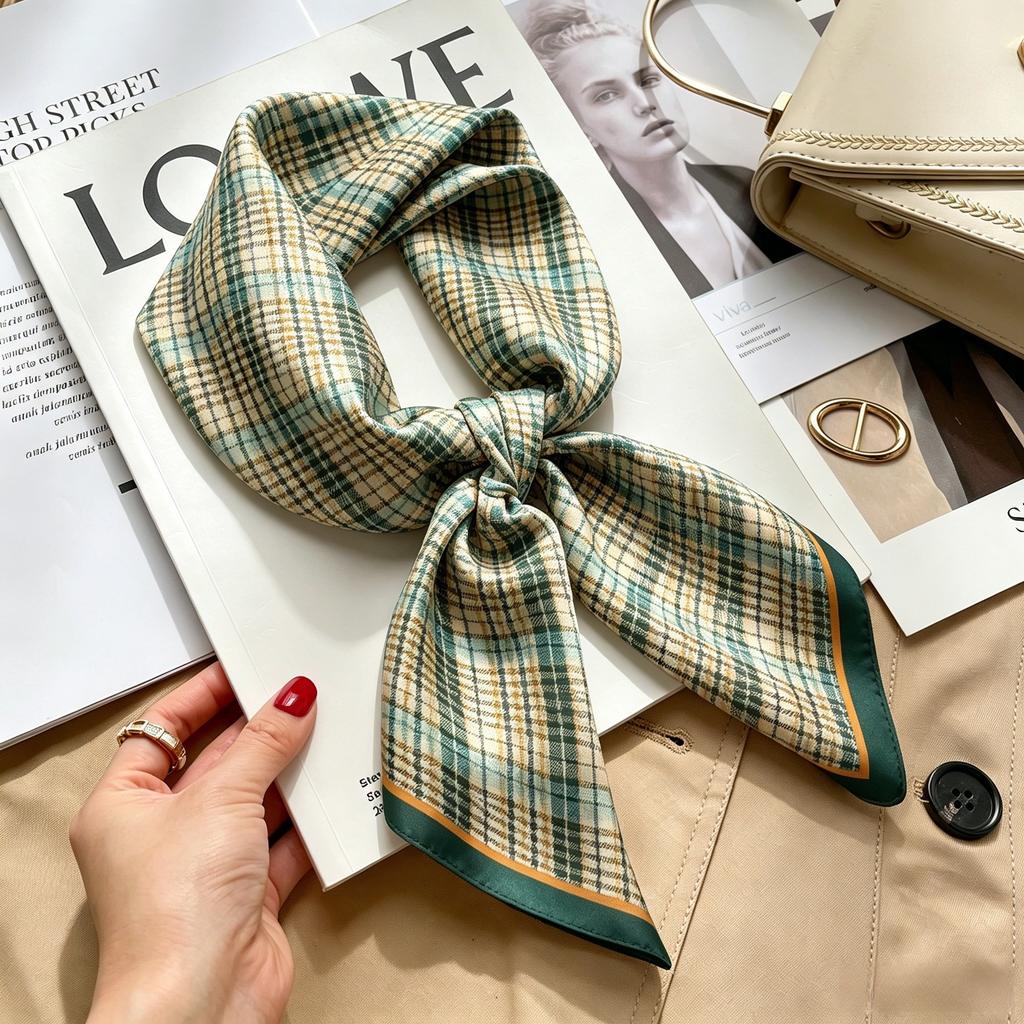 Autumn and winter Maillard cashew square scarf silk scarf women's shirt versatile neck small scarf tied hair decorative scarf