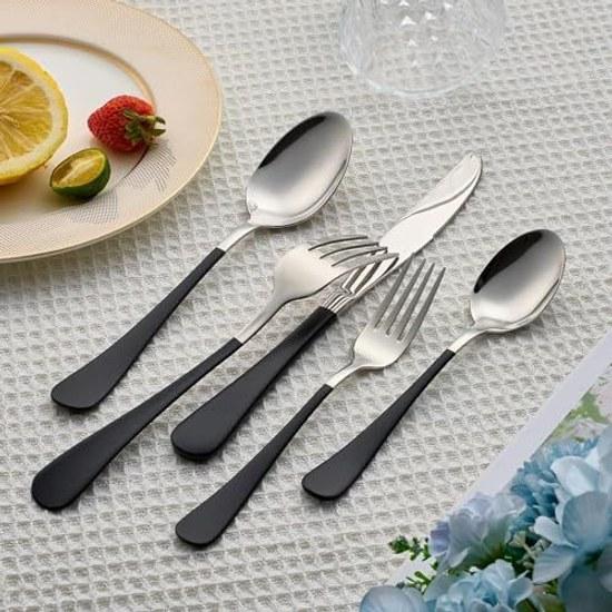 Besteckset Messer Gabel Löffel 10 Teile 2 Personen Edelstahl schlicht nahtlos integriert täglicher Gebrauch Silber/Schwarz