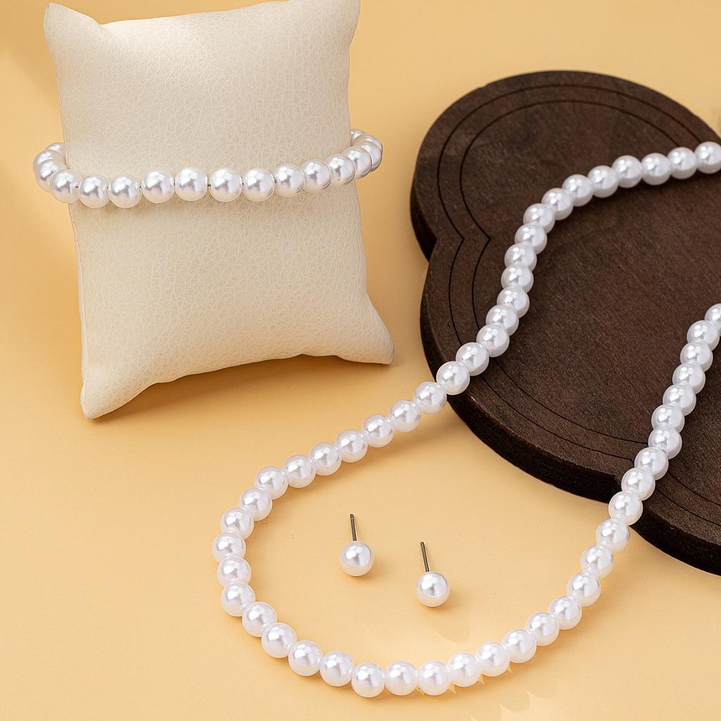 Imitation Pearl Necklace Bracelet Stud Earrings Three-Piece Set Fashionable Women'S Pearl Jewelry Set