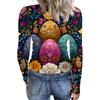 Women's Casual Fashion Round Neck Easter Print Long Sleeve Strip Top