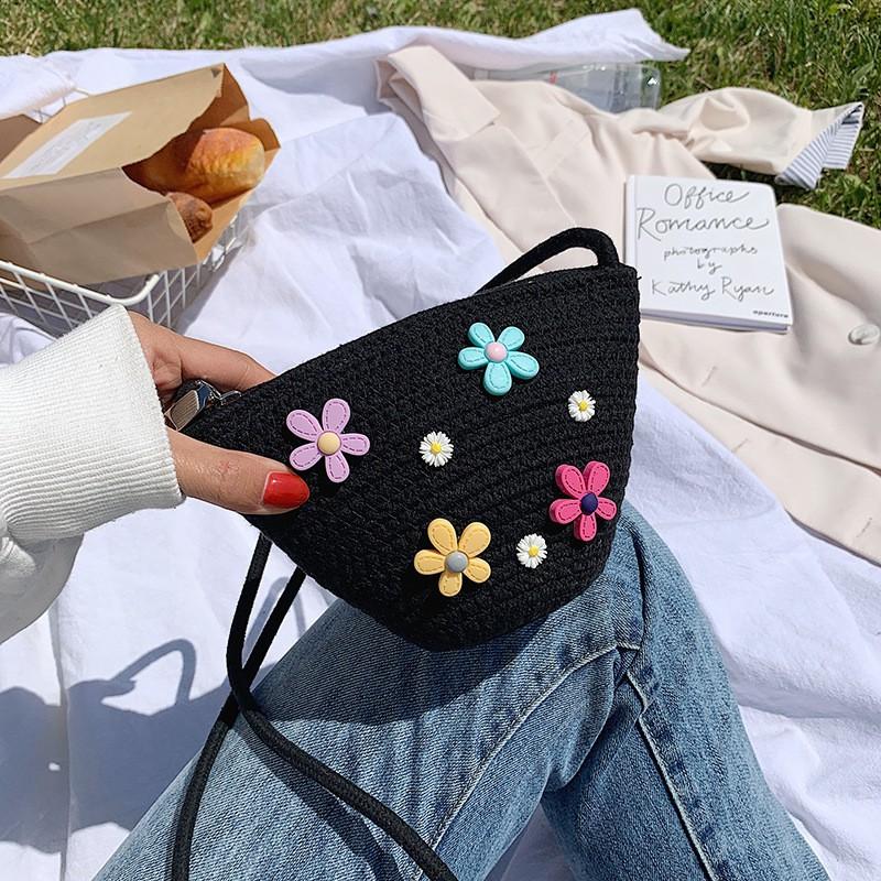 Cute Straw Woven Bag Fashionable Internet Celebrity Female One-shoulder Cross-body Women's Ins Trendy Small Backpack