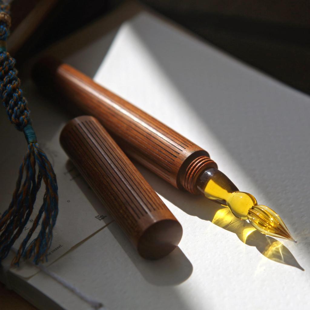SeventyTwo Handmade Glass Dip Pen with Wooden Calligraphy Writing Pen with Glass Nib Handle, (Brown)