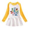 Korean-Style Baby Girl Long Sleeve Cartoon Dress with Ruffle Mesh Pleated Skirt