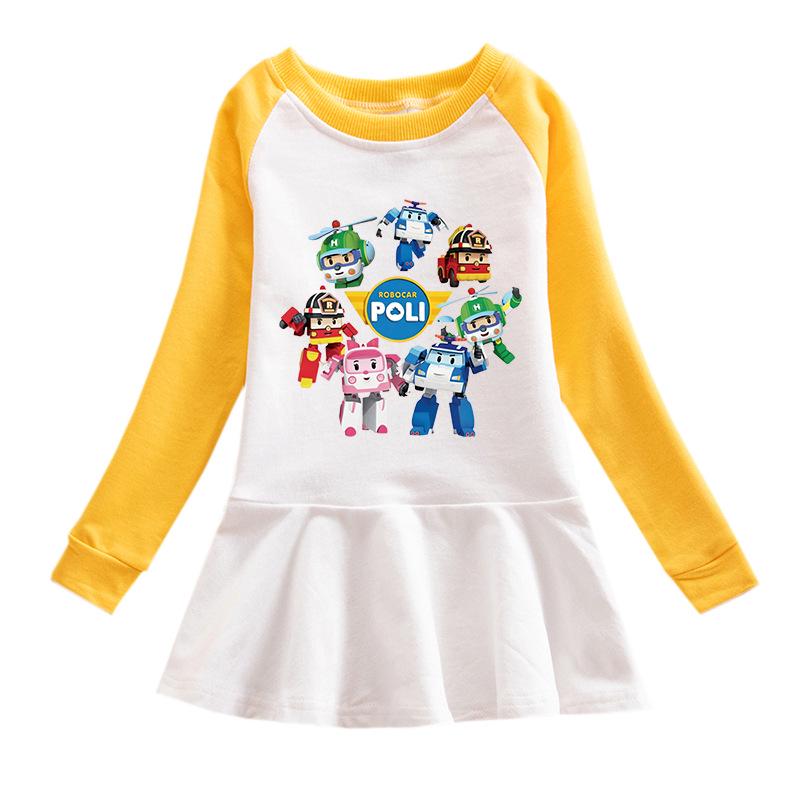 Korean-Style Baby Girl Long Sleeve Cartoon Dress with Ruffle Mesh Pleated Skirt