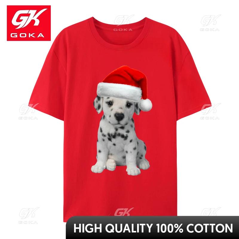 Cute Dalmatian Puppy Shirt Dog Santa Hat Cool Christmas Dogs TShirt Leisure Fitness Tops T Shirt Popular Cotton Unisex T Shirts S