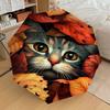 1pc Autumn Leaves Cat Print Automatic Folding Umbrella - Compact 8-Rib Design,Perfect Gift for Friends & Family Yy250926017
