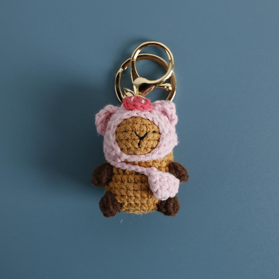 Cute Capybara Police Doll Crochet Keychains For Car Keys Pendant Handmaking Knitting Cartoon Kapibala Doll Keyrings Accessories