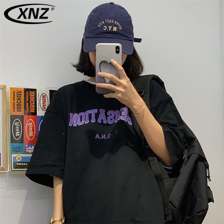 Short-sleeved women s summer new Hong Kong style letter printing original style simple loose round neck t-shirt top tide M