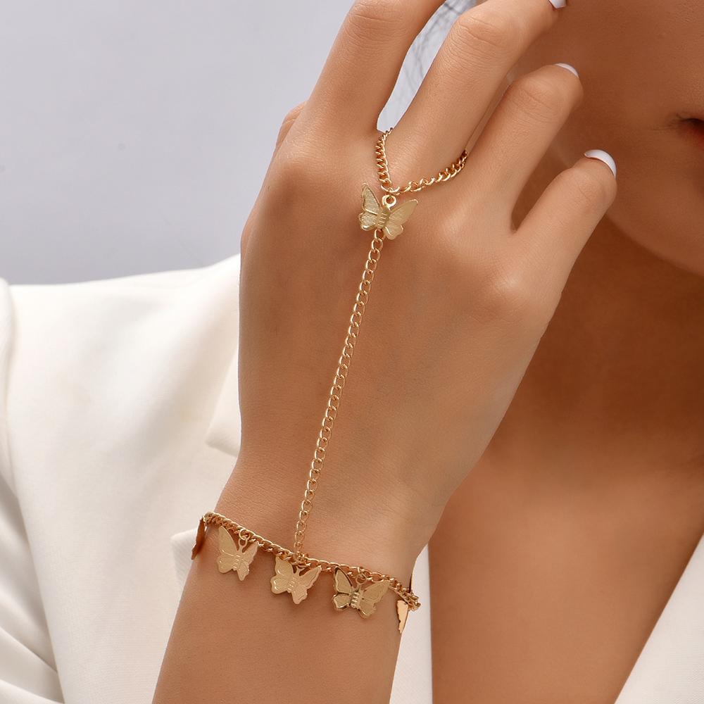 Braccialetto Anello Mano Delicato Placcato Oro Catene a Maglia Fatte a Mano Braccialetti a Pettorina Gioielli per Mano da Donna Regalo Trendy
