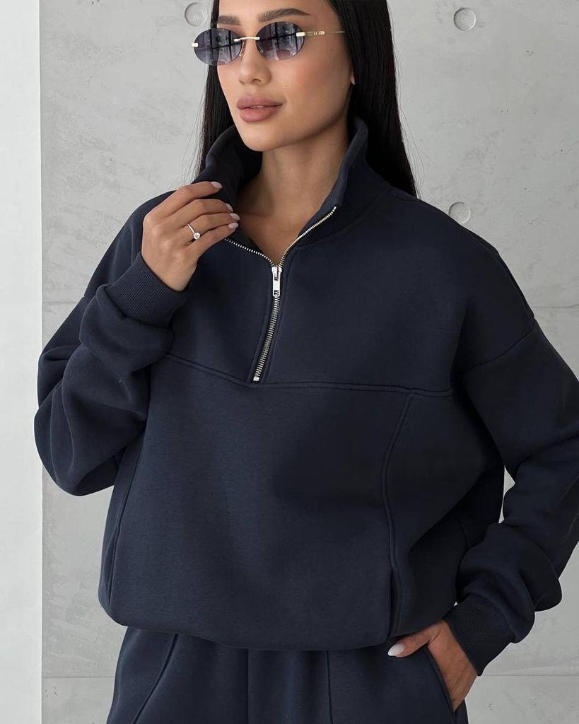 Europäischer und Amerikanischer Stil Lässiger Patchwork Verdickter Langarm-Sweatshirt und Hosen Set 2025