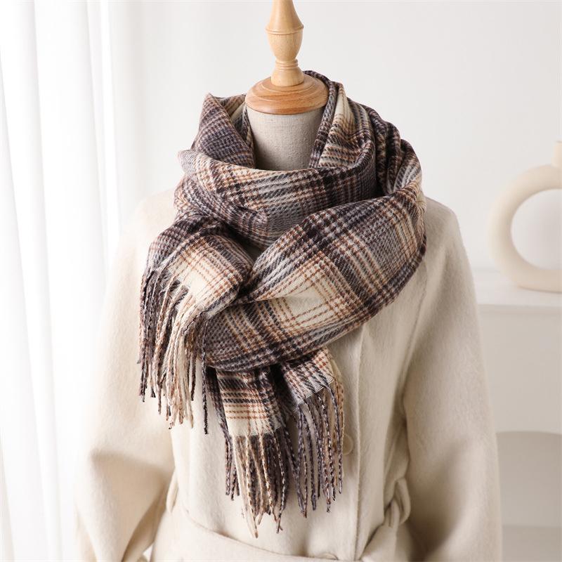Fashion Faux Cashmere Stripe Winter Warm Scarf Women Soft Shawls Designer Thick Wrap Poncho Unisex Pashmina Blanket Neckerchief