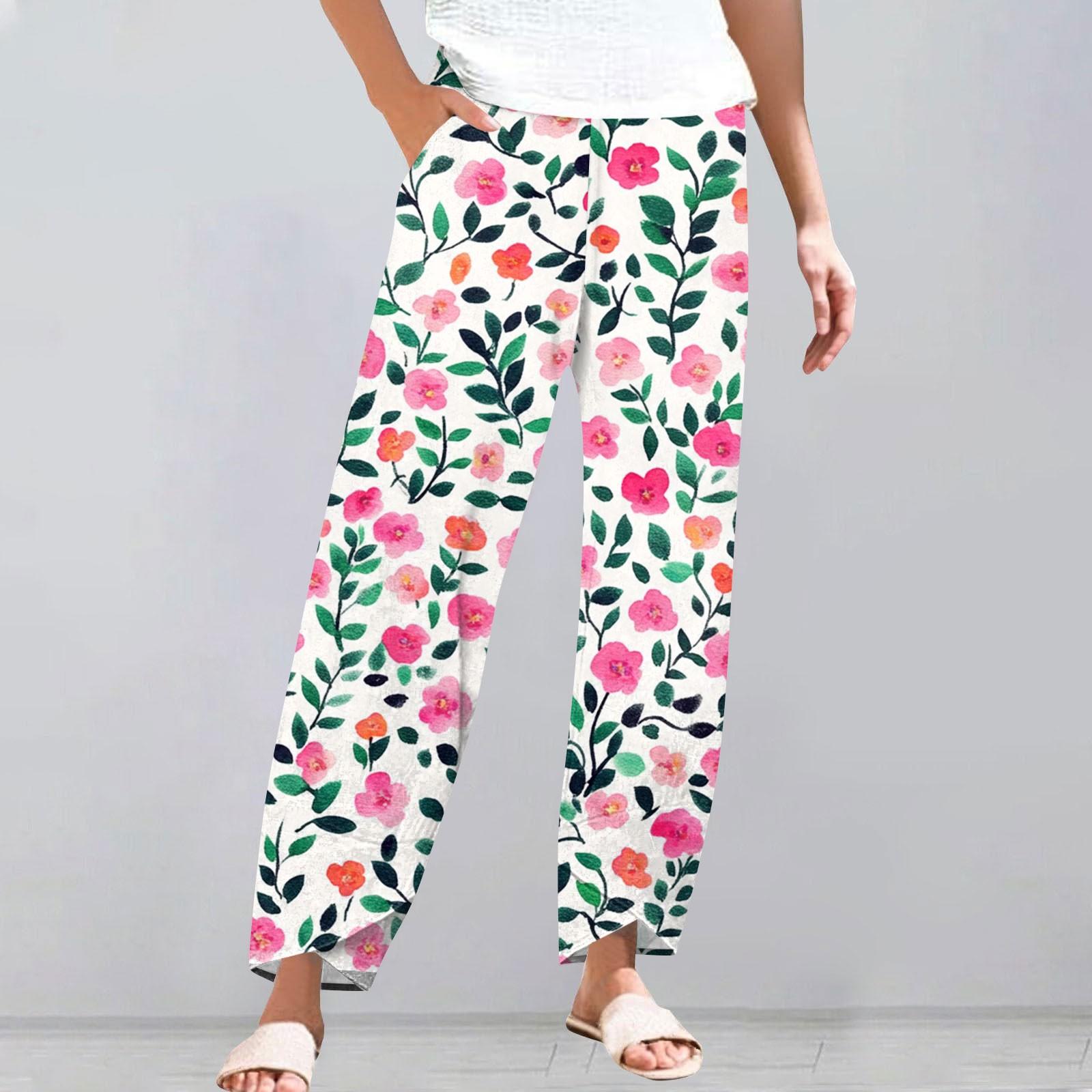 

Pants For Women Summer Casual Wide Leg Elastic Waist Pants With Pockets XXL
