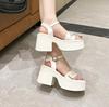 Fashion 10CM Microfiber Leather Breathable New Summer High Brand Heels Women Buckle Platform Wedge Sandals Shoes Peep Toe Flats Sneaker