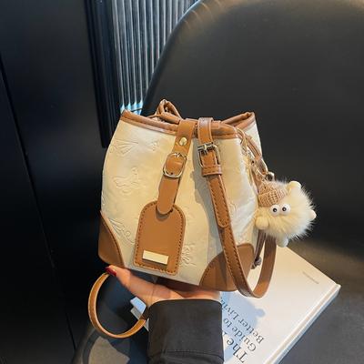 Bucket Bag Women's New Fashion Shoulder Bag Casual Versatile Splicing Messenger Bag