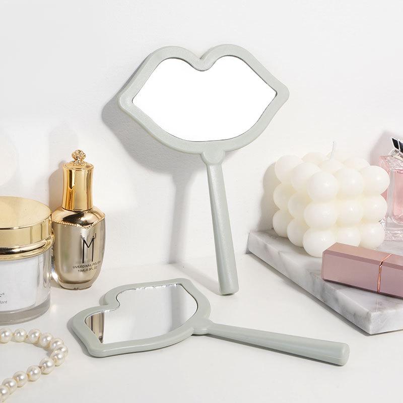 HD Lip Makeup Mirror with Plastic Handle, Vanity Mirror with DIY Option