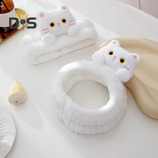 1/3Pcs Cartoon Cat Decor Headbands Coral Fleece Elastic Makeup Face Wash Hair Band Women Spa Headband