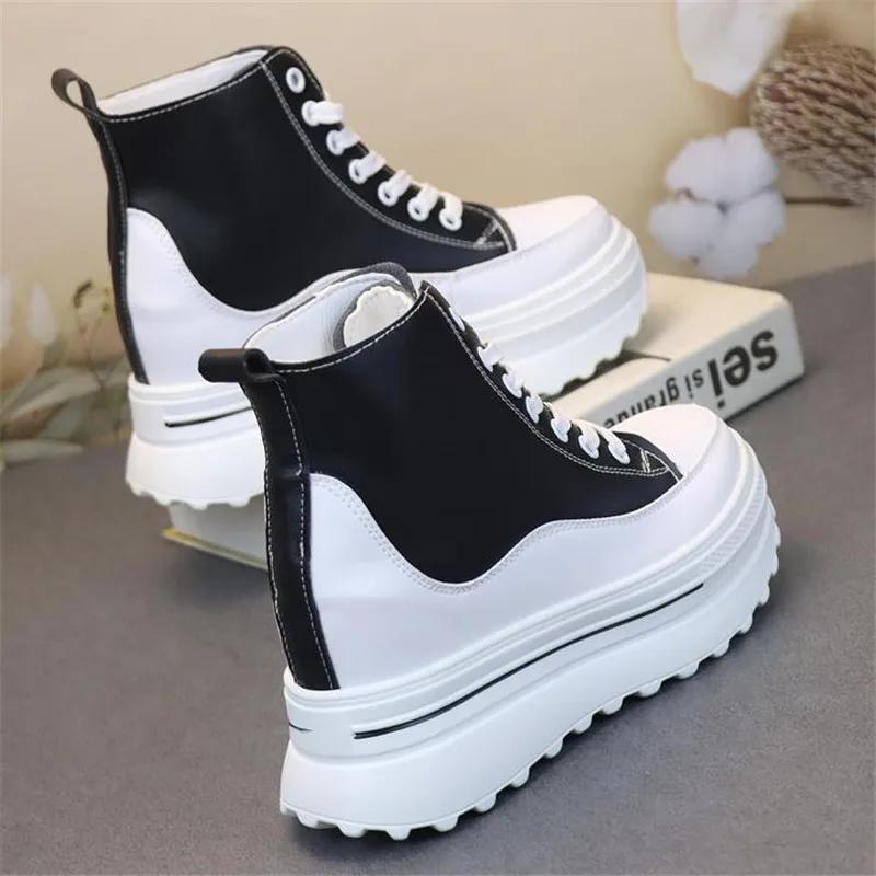 Fashion New Autumn High Top Women Sneakers  Platform PU Leather Shoes Wedge Hidden Heels  Winter Chunky Sport Shoes