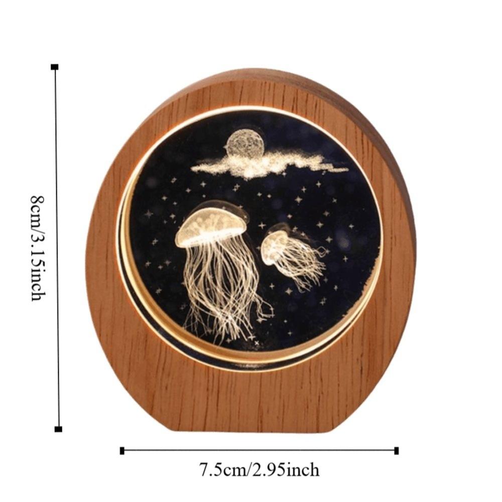 Creative 3D Night Light USB Powered Wooden Base Crystal Night Light Inner Carving Desktop Decoration Birthday Gift