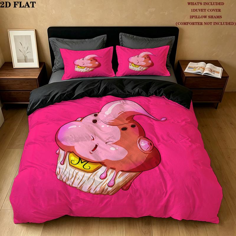 Majin Buu Pattern Bedding Quilt Set Quilt Cover Pillowcase Home Birthday Gift(1 * duvet cover + 2 * pillowcase, without core)
