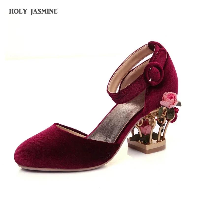 Fashion Fashion Flower Spring/summer Sandals Hollow High Heels Golden Velvet Round Toe Women Pumps Shoes Large Size 34-43 Women Sandals