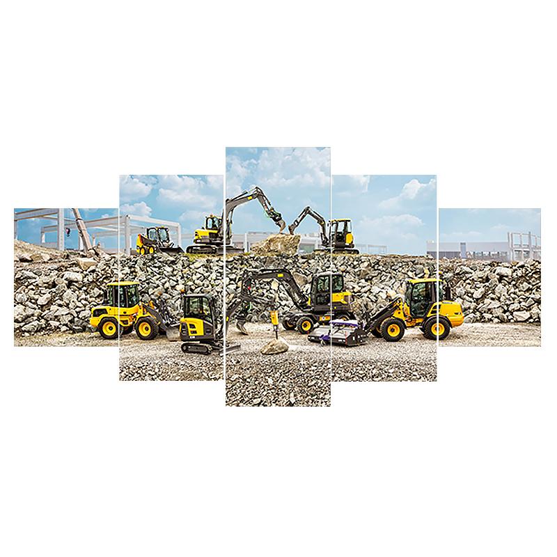 No Framed 5 Pieces Excavator Car Modular Wall Art Canvas Posters Pictures Paintings Home Decor for Living Room