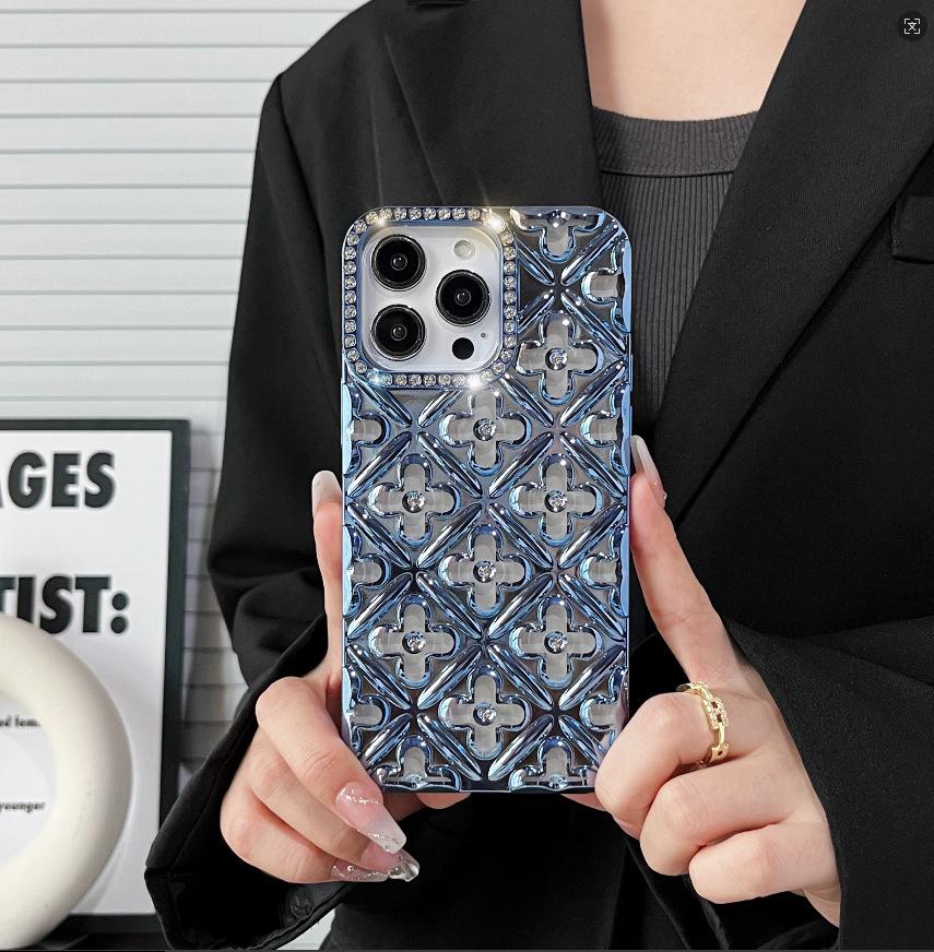 

Diamond-Encrusted Hollow Four-Leaf Flower iPhone Case, Compatible with 13 Pro Max, 12, 13, and 14 Models, Women s Cute Design 16