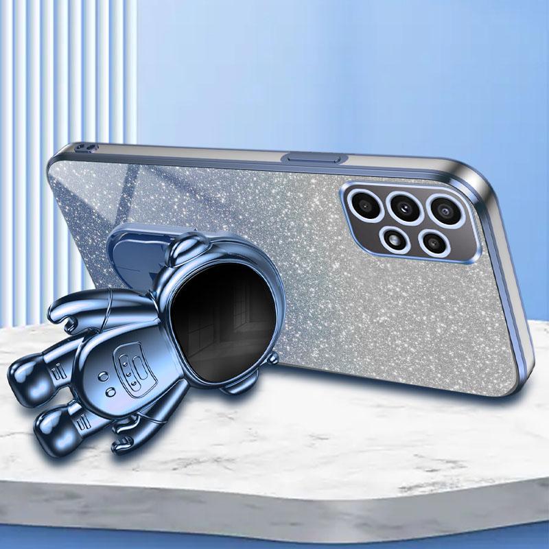 For Samsung Galaxy A53 5G Case Glitter PC+TPU Protective Cover with Astronaut Kickstand