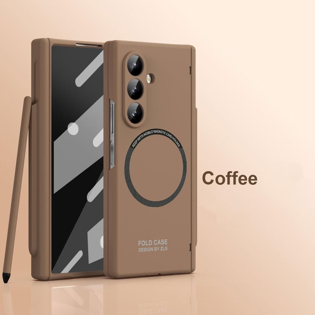 Magnetic Matte PC Hinge Protection Full Body Hard Pen Slot Case & Pen for Samsung Galaxy Z Fold8 Ultra 7 6 5 With Tempered Glass