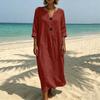 Women's Fashion Casual Color Dress with V-Neck, Button Front and Three-Quarter Sleeve