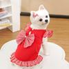 Bow Plaid Summer Dog Skirt Polyester Pet Clothing New Puppy Princess Dress  for Cats Kitten