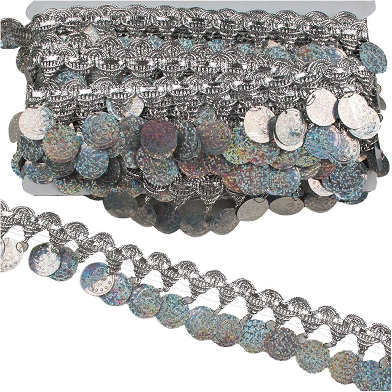 

10 ярдов отделка бахромой из пайеток в форме монеток, ширина 1,77 дюйма, кружево с бахромой, цепочка для пояса танцевального платья, лента для одежды DIY (Золото) серебряный