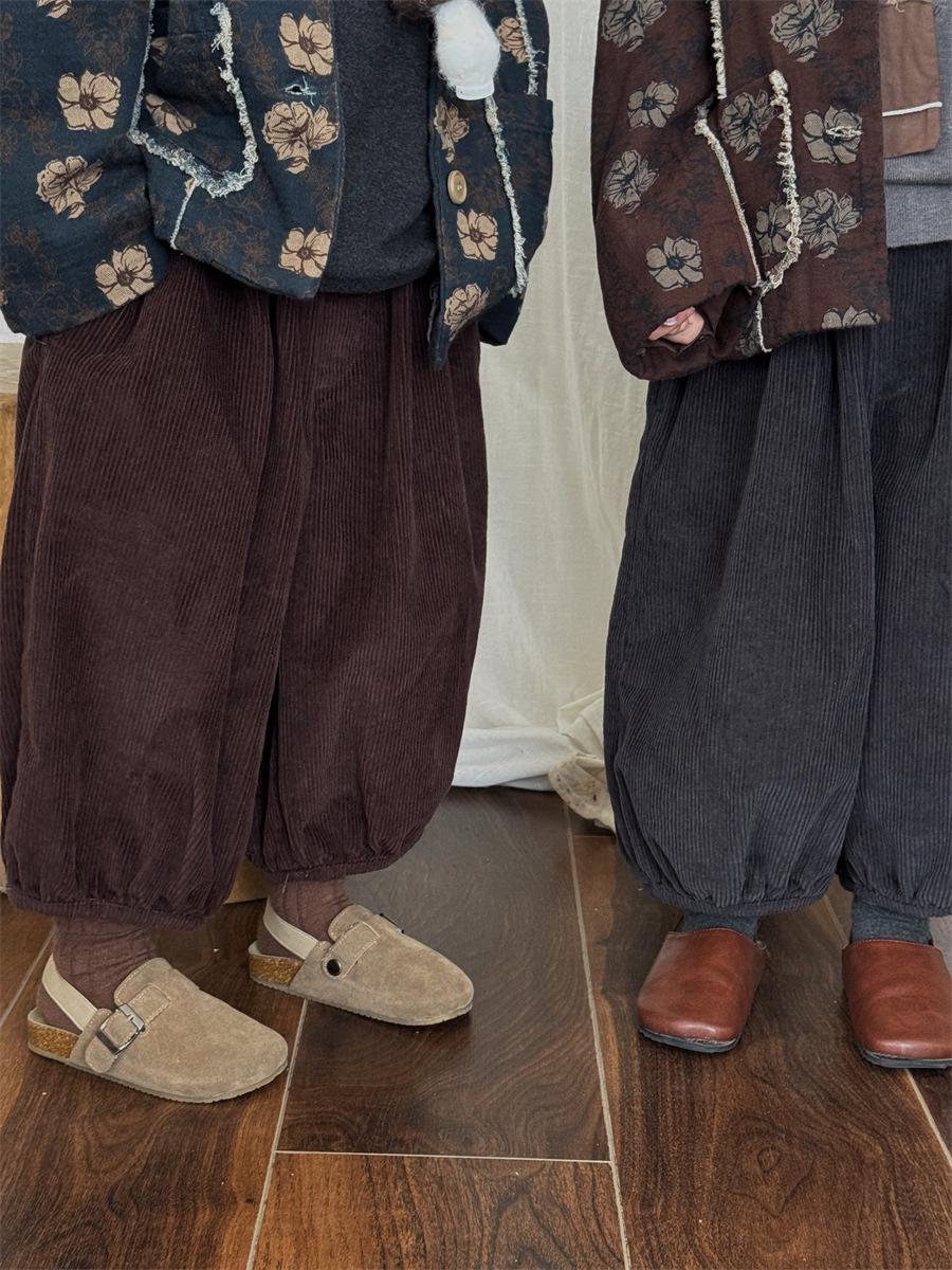 

Детские вельветовые брюки Jiaye Nine-Point 2025 года для мальчиков и девочек - Ретро-лесные шаровары 110 cm кофейный