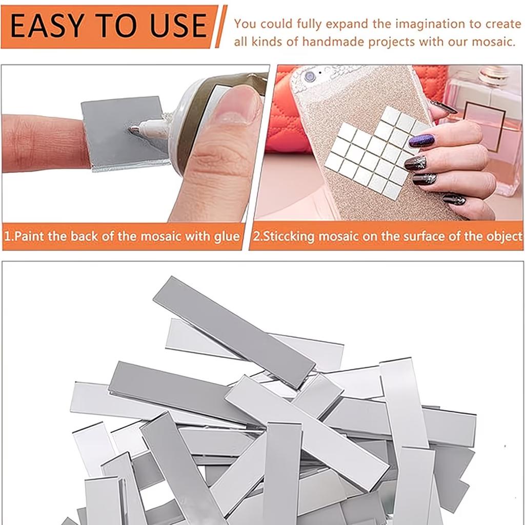 100 Self-Adhesive Mirror Glass Stickers • Residue Free And Removable • Rectangular Wallpaper Style Stickers