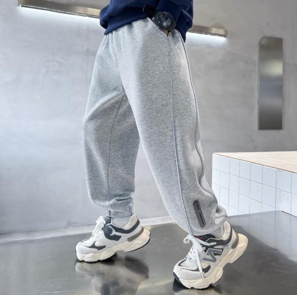 Boys Spring/Fall Athletic Pants—Large To Extra-Large, Winter Fleece-Lined, Stylish Wide-Leg Casual Pants 120