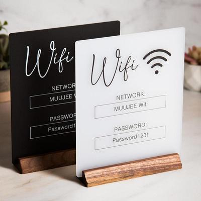 Panneau Wifi en Acrylique 3D avec Base en Bois Signalisation Magasin Public Panneau Wifi Restaurant Pour Compte et Mot de Passe Manuels