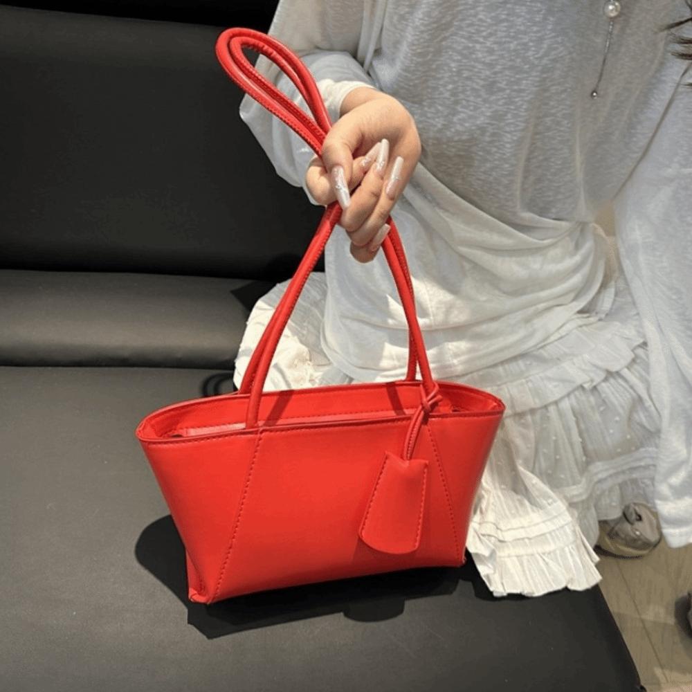 Luxury Solid Color Tote Bag Casual Women's Underarm Bag Fashion Pu Leather Shoulder Bag  Purse