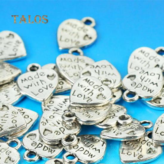 50Pcs Silvery Color/Goldenen Color Metal Handmade Tools with Love Heart Shaped DIY Charms Trinket