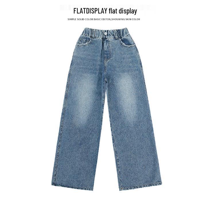 Autumn 2026 Girls' Straight Wide-Leg Jeans for Junior High Students - Stylish & Comfortable Kids' Pants