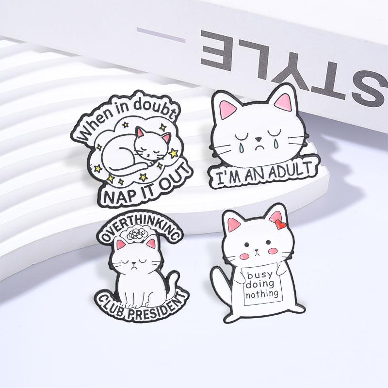 Overthinking Club President Enamel Pins Crying Anxiety Cat I'M AN ADULT Funny Sarcastic Animal Brooch Lapel Bagde Jewelry Gifts